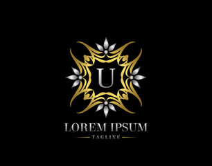  Letter V Golden Luxury Badge Logo Design. Graceful Ornate Icon Vector Design.