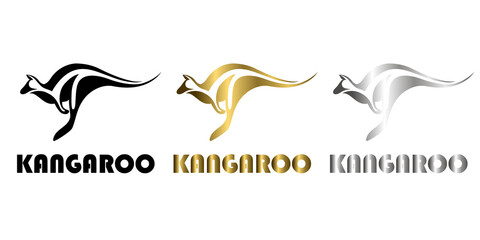 three color black gold silver line art Vector illustration on a white background of a kangaroo Suitable for making logo
