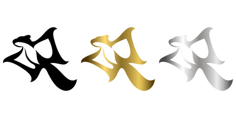 three color black gold silver line art Vector illustration on a white background of a Flying squirrel Suitable for making logo © Sakarapap