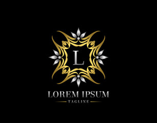  Letter L Golden Luxury Badge Logo Design. Graceful Ornate Icon Vector Design.