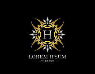  Letter H Golden Luxury Badge Logo Design. Graceful Ornate Icon Vector Design.