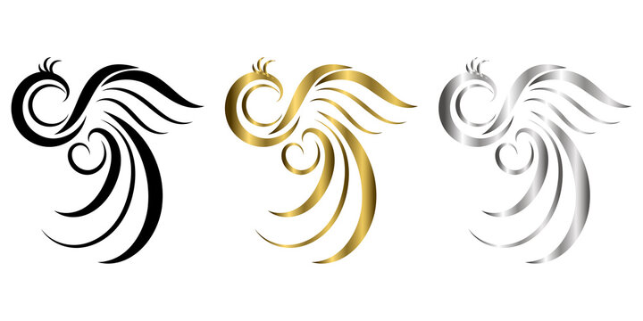 The abstract vector three color black gold silver image of a Phoenix It is suitable for making logos or decorations