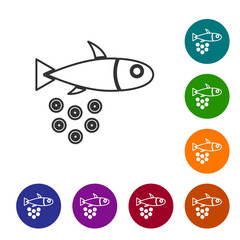 Black line Fish with caviar icon isolated on white background. Set icons in color circle buttons. Vector.