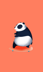 happy panda cartoon playing surf skate