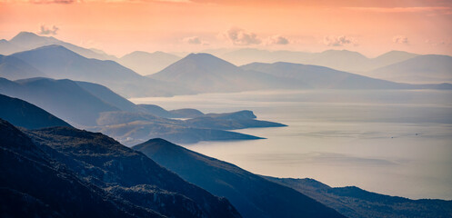 Great aerial landscape of Adriatic coast of Albania. Fantastic summer view from Llogara pass,...