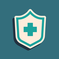 Green Health insurance icon isolated on green background. Patient protection. Security, safety, protection, protect concept. Long shadow style. Vector.