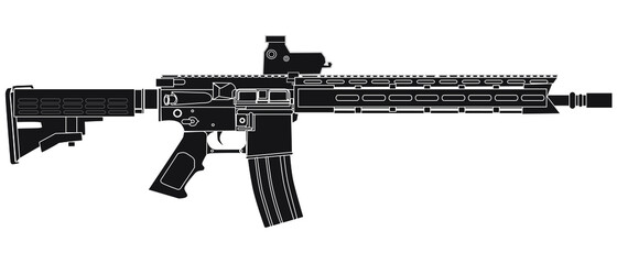 Silhouette AR Assault rifle isolated on white - obrazy, fototapety, plakaty