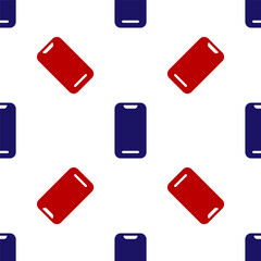 Blue and red Smartphone, mobile phone icon isolated seamless pattern on white background. Vector