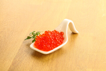 Red caviar in the bowl