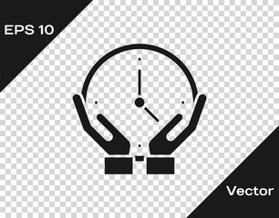 Black Clock icon isolated on transparent background. Time symbol. Vector