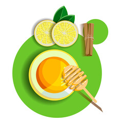 vector illustration with honey, lemon and cinnamon