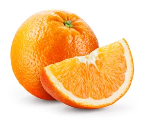 Fotobehang Orange isolate. Orange fruit with slice on white background. Whole orange fruit with slice. Full depth of field. © Tim UR