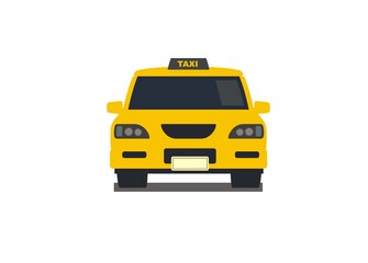 Yellow taxi car simple flat illustration, front view.