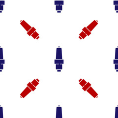 Blue and red Car spark plug icon isolated seamless pattern on white background. Car electric candle. Vector