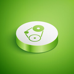 Isometric Timing belt kit icon isolated on green background. White circle button. Vector