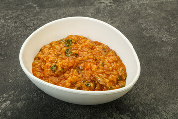 Traditional Georgian Kharcho soup with meat