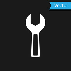 White Wrench spanner icon isolated on black background. Vector