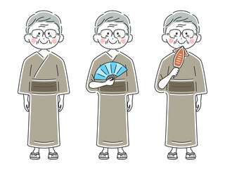 浴衣を着た年配男性のイラストセット