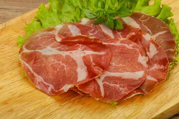 Smoked pork neck slices snack