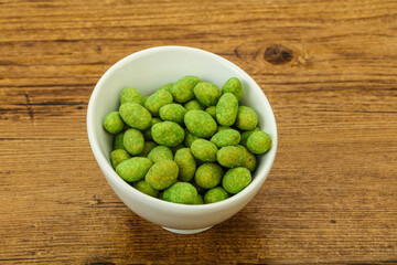 Spicy wasabi peanuts in the bowl