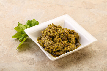 Green sauce pesto with basil