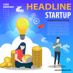 banner startup business template brochures flyer leaflet vector illustration design 02