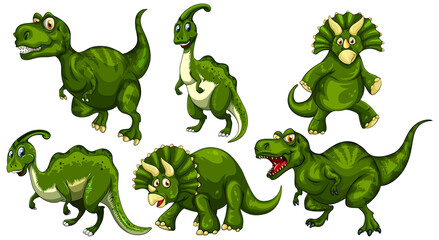 Obraz premium Set of green dinosaur cartoon character