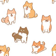 Fototapeta premium Seamless Pattern of Cartoon Shiba Inu Dog Illustration Design on White Background