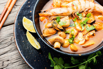 Thai tom yum soup with shrimp