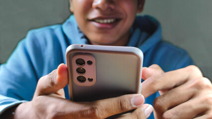 Handsome bearded hipster man use smartphone. Communication and technology concept