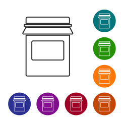 Black line Jam jar icon isolated on white background. Set icons in color circle buttons. Vector