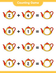 Counting game, count the number of Tea Pot and write the result. Educational children game, printable worksheet, vector illustration