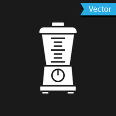 White Blender icon isolated on black background. Kitchen electric stationary blender with bowl. Cooking smoothies, cocktail or juice. Vector