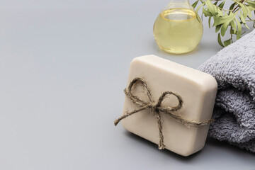 Handmade soap with milk. Handmade soap with coconut and olive oil. Natural organic home cosmetics for skin care. Anti-cellulite treatments.