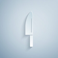 Paper cut Knife icon isolated on grey background. Cutlery symbol. Paper art style. Vector