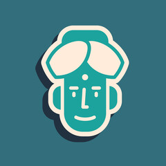 Green Portrait of Indian man icon isolated on green background. Hindu men. Long shadow style. Vector
