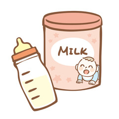粉ミルクの缶と哺乳瓶のイラスト