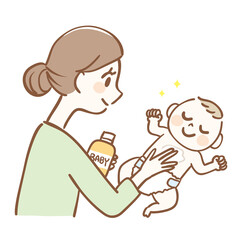 赤ちゃんの保湿をするママのイラスト