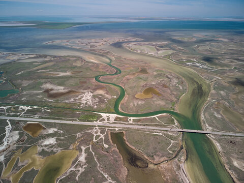 Arabat Spit Aerial Top View, Azov Sea, Ukraine