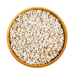Safflower seeds in round ceramic bowl cutout