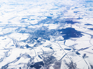 aerial view of snow-covered land in Russia