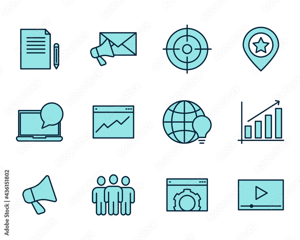Poster search engine optimization set icon. seo symbol template for graphic and web design collection logo 