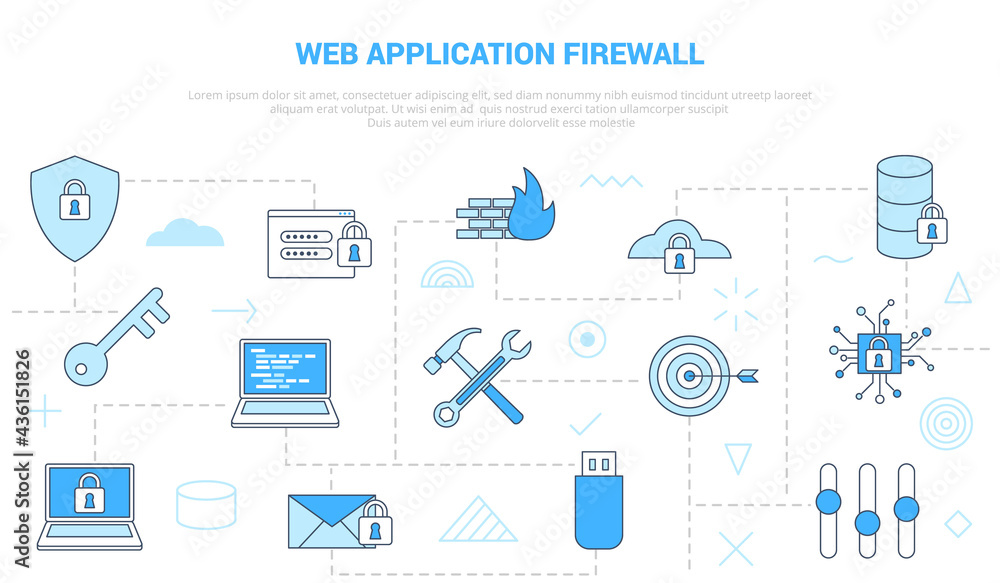 Poster waf web application firewall concept with icon set template banner with modern blue color style