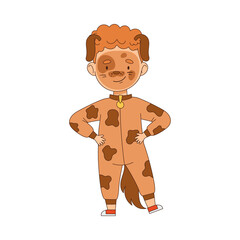 Cheerful Boy in Masquerade Costume of Dog and with Face Painting Engaged in Festive Celebration Vector Illustration