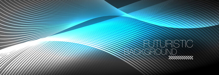 Abstract neon glowing light in the dark with waves. Shiny magic energy and motion concept, vector abstract wallpaper background