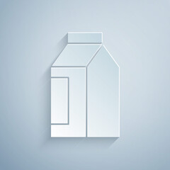 Paper cut Bag of coffee beans icon isolated on grey background. Paper art style. Vector