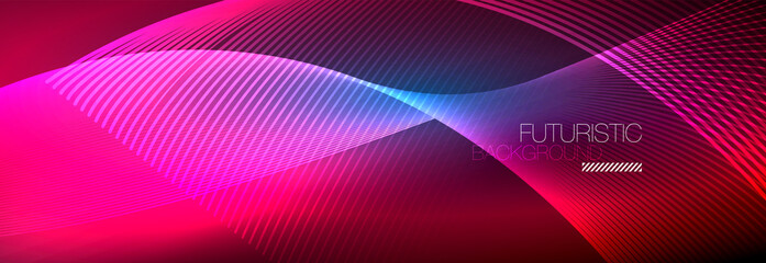 Abstract neon glowing light in the dark with waves. Shiny magic energy and motion concept, vector abstract wallpaper background