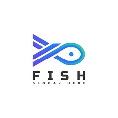 Vector Logo Illustration Fish Gradient Line Art Style.