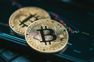 close up golden bitcoin