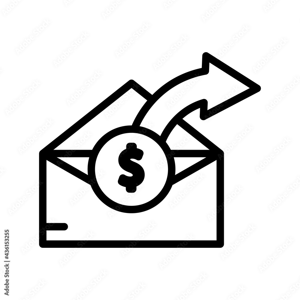 Poster marketing message line icon. business symbol. dollars and open envelopes. simple illustration. edita